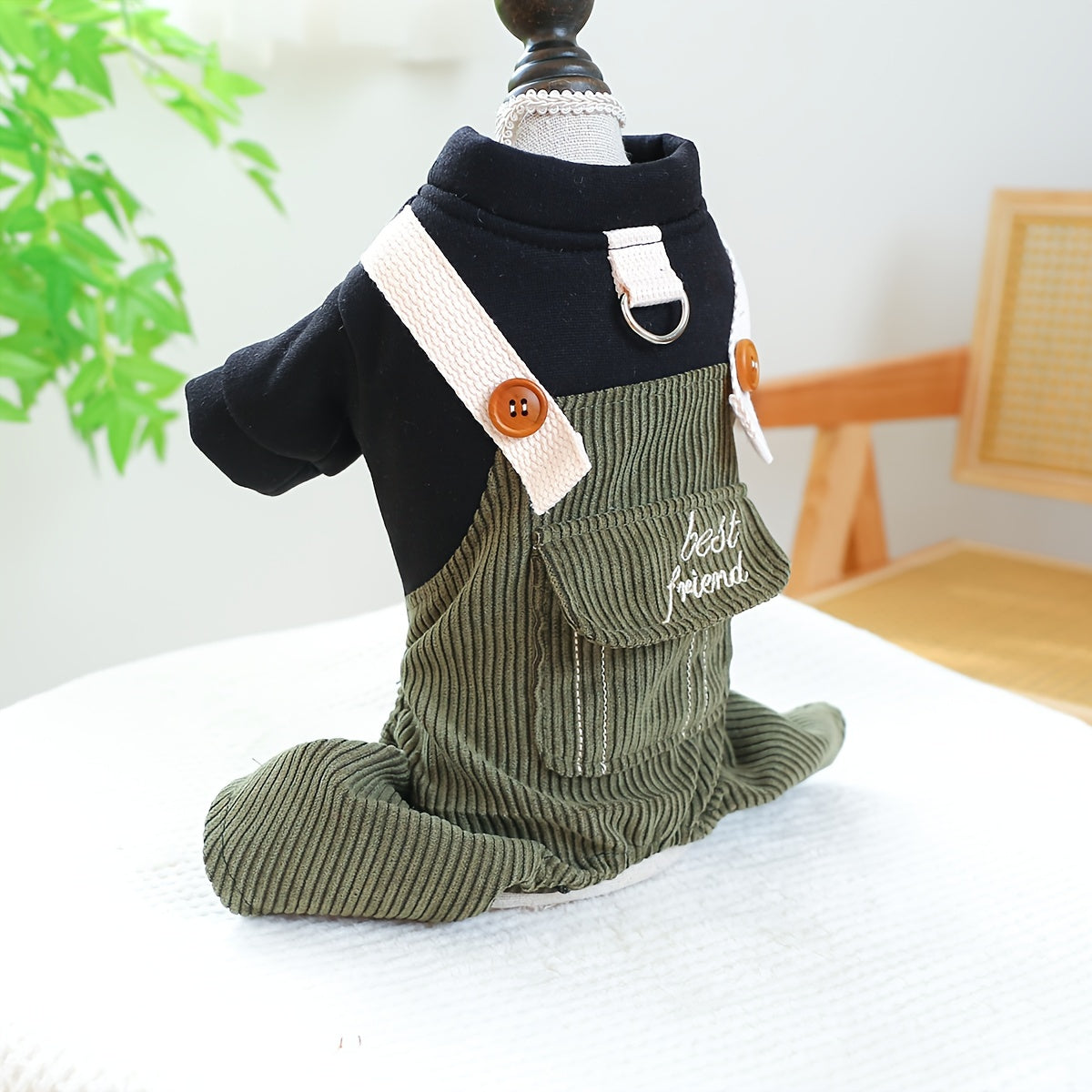 1pc Adorable Best Friend Pet Waffle Overalls - Soft Knit Polyester, Snap Button Closure, Warm Dog Clothes for Medium and Small Breeds in Autumn and Winter