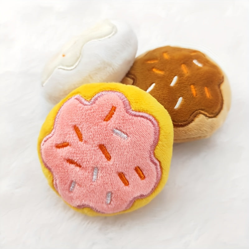 Pet Boredom Sound Toy Dog Grinding Teeth Bite-Resistant Cat Dog Companion Doll Squeaky Pink Donut Box Plush Dog Toy with 3 Donut Squeaky Bites. 4-in-1 Plush Package