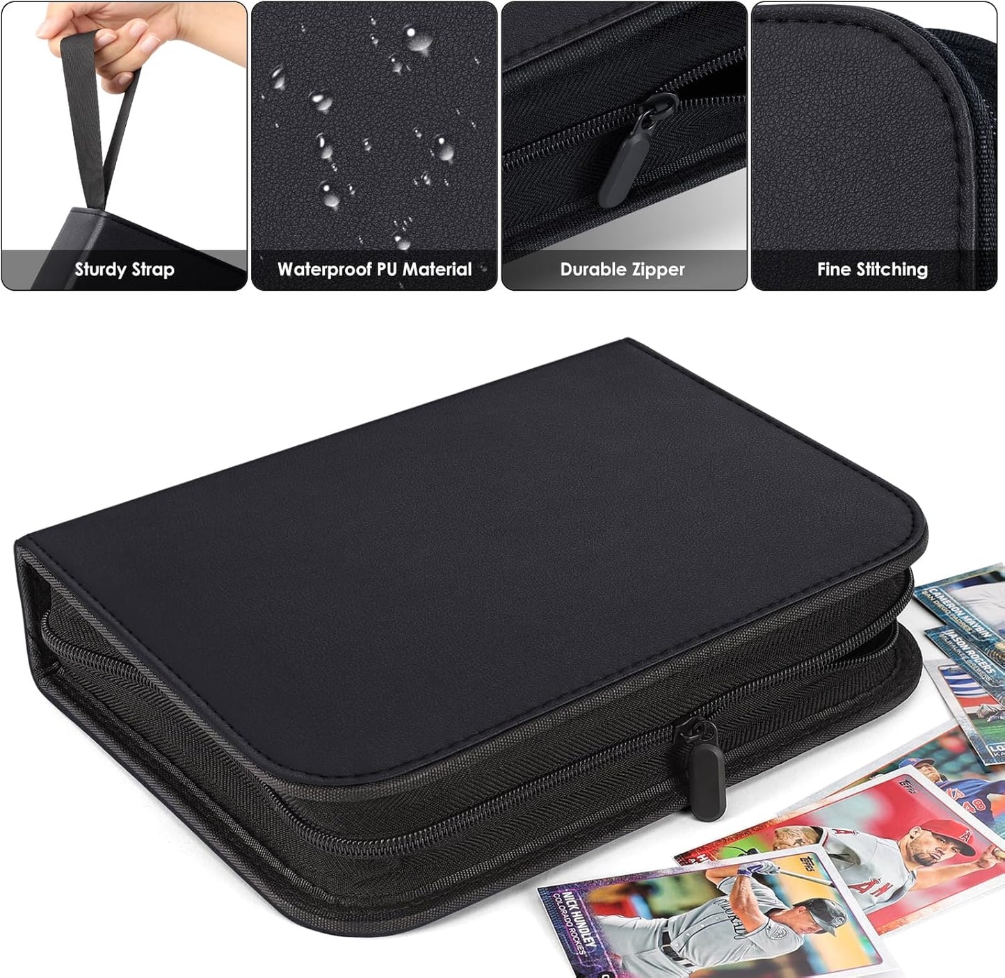 400 Pockets Binder Sleeves Carrying Case for Baseball, Trading, Football and Sports Cards (Black)