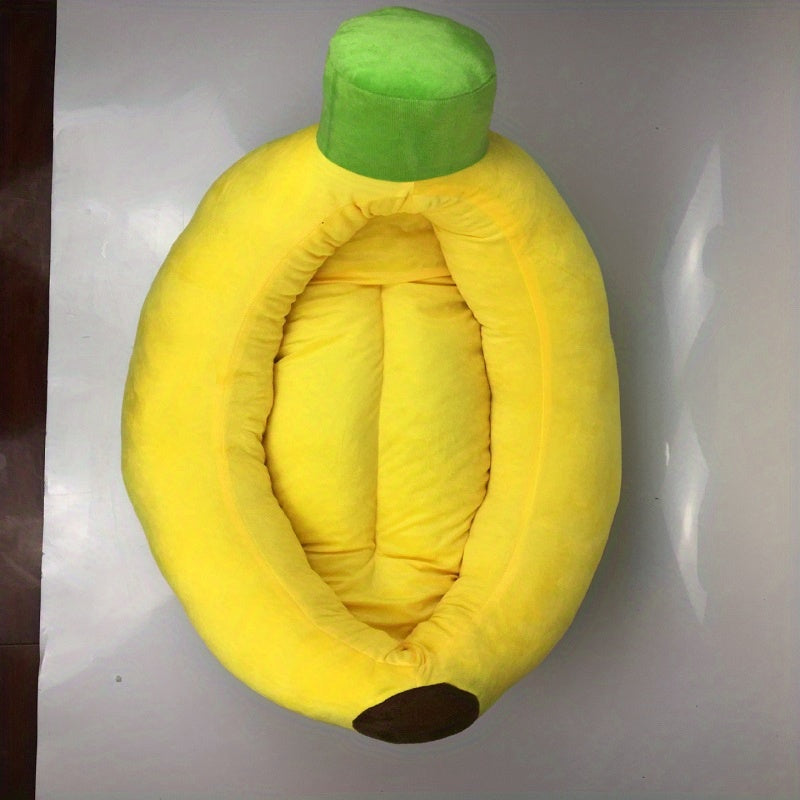 Yellow-Green Banana-Themed Pet Bed for Dogs - Cozy Oval Dog House with Plush Polyester Fill, No Assembly Needed, Cute Cartoon Design for Small to Medium Breeds, Durable & Easy-Clean Pet Furniture, Dog Bed, Playful Design, Sof