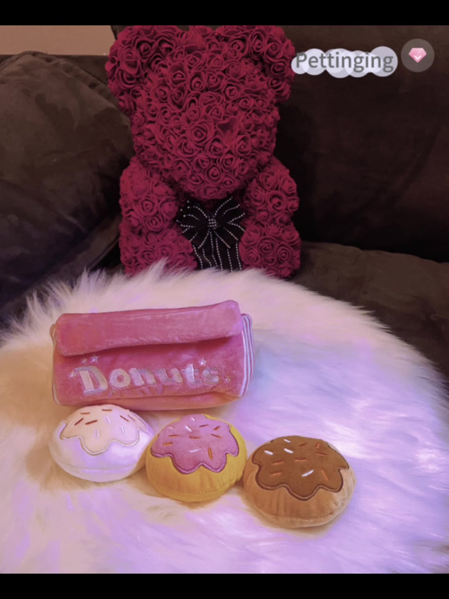 Pet Boredom Sound Toy Dog Grinding Teeth Bite-Resistant Cat Dog Companion Doll Squeaky Pink Donut Box Plush Dog Toy with 3 Donut Squeaky Bites. 4-in-1 Plush Package