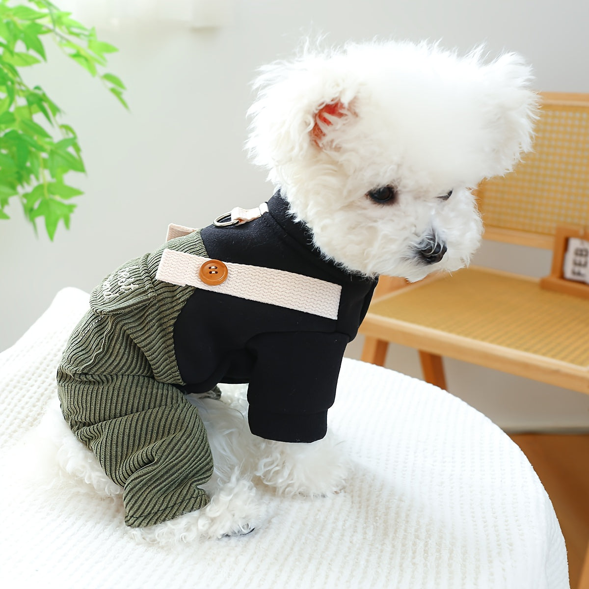 1pc Adorable Best Friend Pet Waffle Overalls - Soft Knit Polyester, Snap Button Closure, Warm Dog Clothes for Medium and Small Breeds in Autumn and Winter
