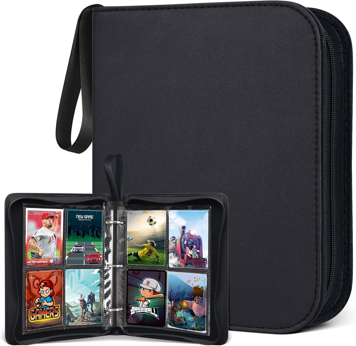 400 Pockets Binder Sleeves Carrying Case for Baseball, Trading, Football and Sports Cards (Black)