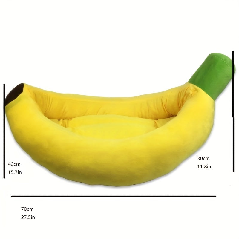 Yellow-Green Banana-Themed Pet Bed for Dogs - Cozy Oval Dog House with Plush Polyester Fill, No Assembly Needed, Cute Cartoon Design for Small to Medium Breeds, Durable & Easy-Clean Pet Furniture, Dog Bed, Playful Design, Sof