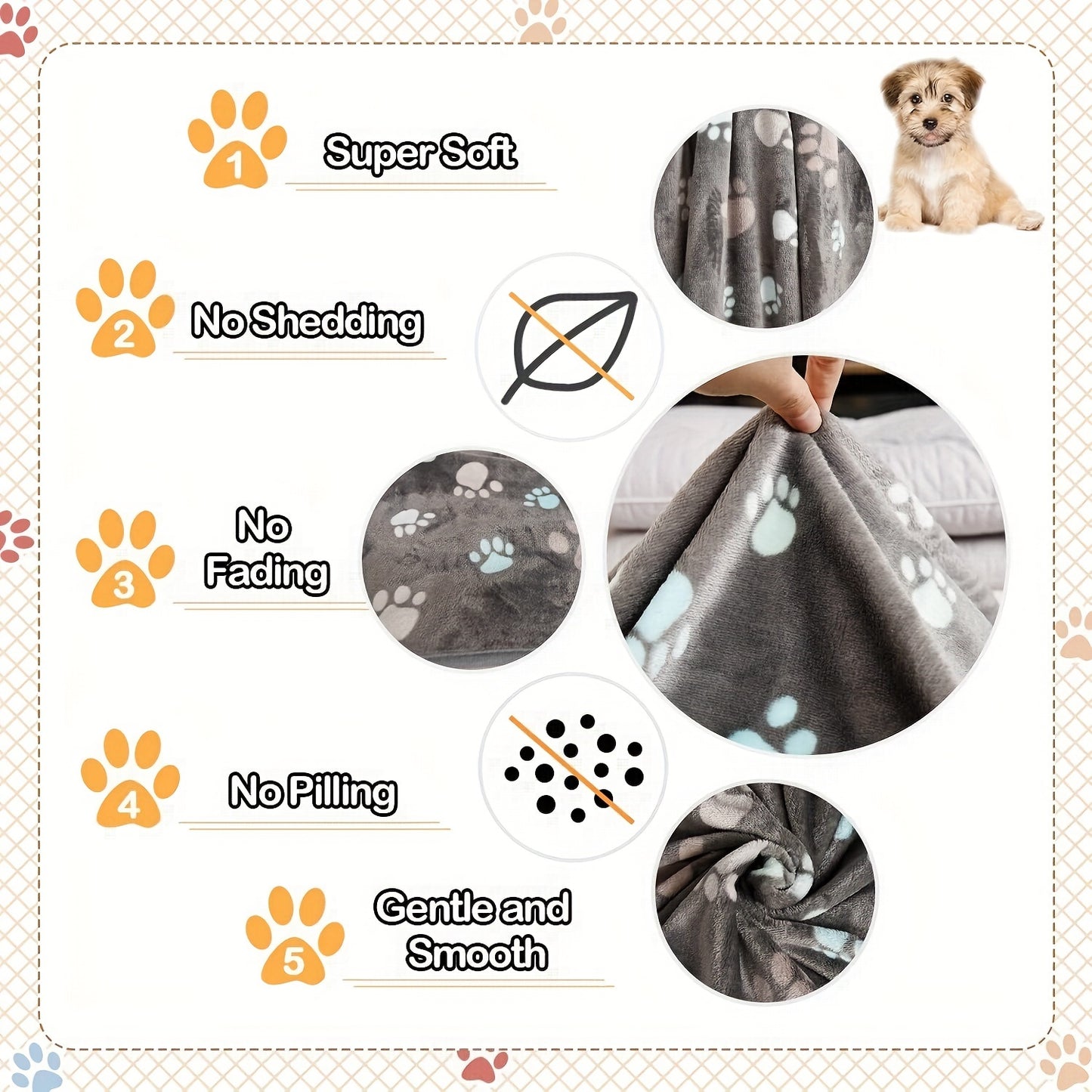 1pc Paw Print Dog Blanket, Washable Flannel Pet Throw Blanket, Soft Pet Mat Cover for Dog Nest Cage Bed, Pet Blanket
