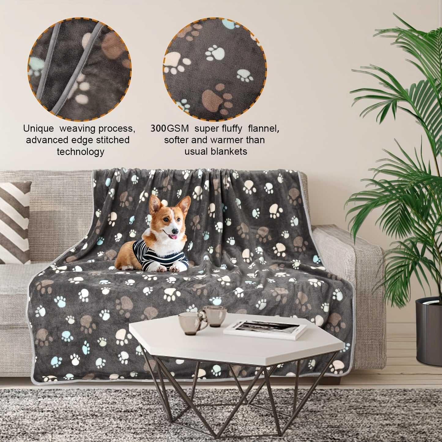 1pc Paw Print Dog Blanket, Washable Flannel Pet Throw Blanket, Soft Pet Mat Cover for Dog Nest Cage Bed, Pet Blanket