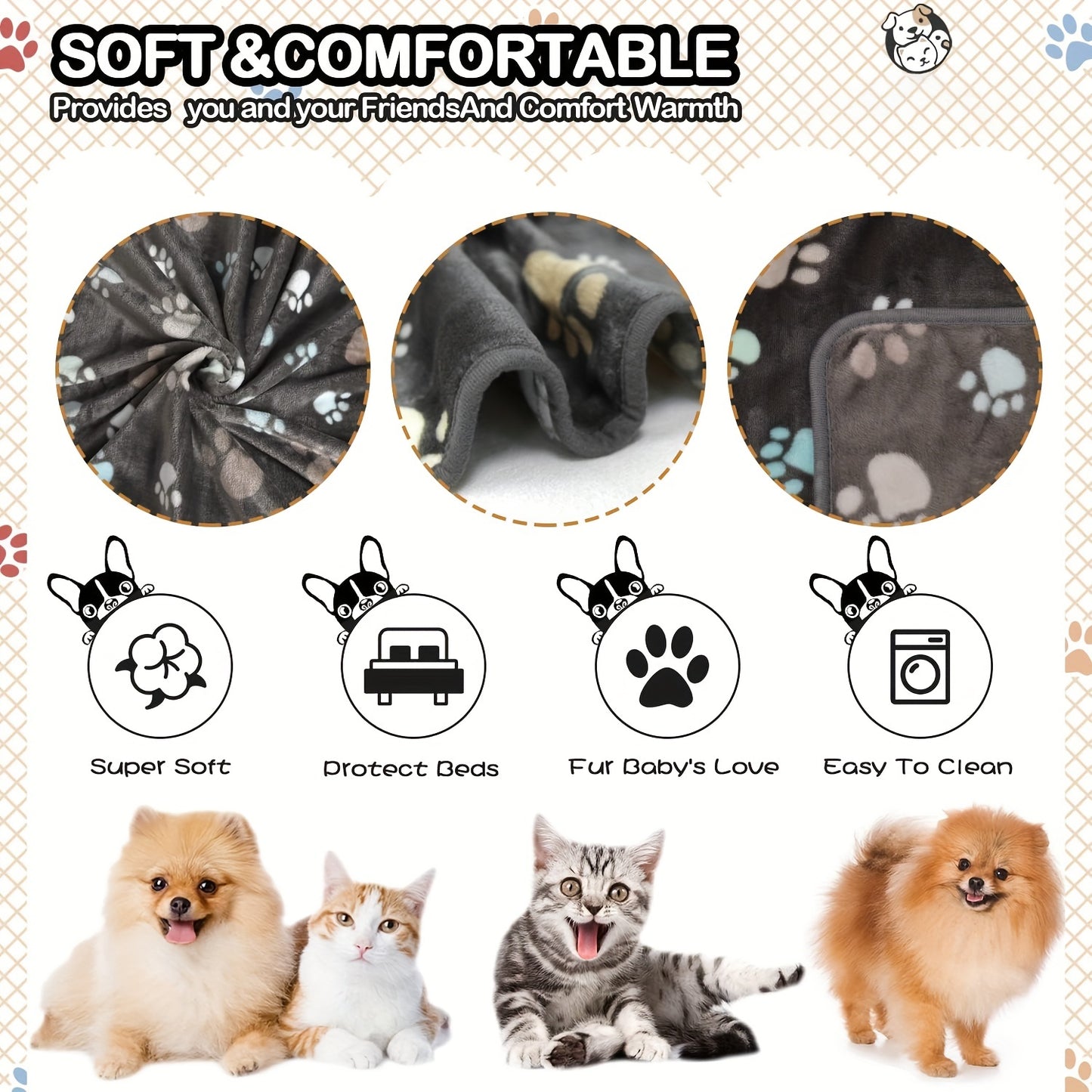 1pc Paw Print Dog Blanket, Washable Flannel Pet Throw Blanket, Soft Pet Mat Cover for Dog Nest Cage Bed, Pet Blanket