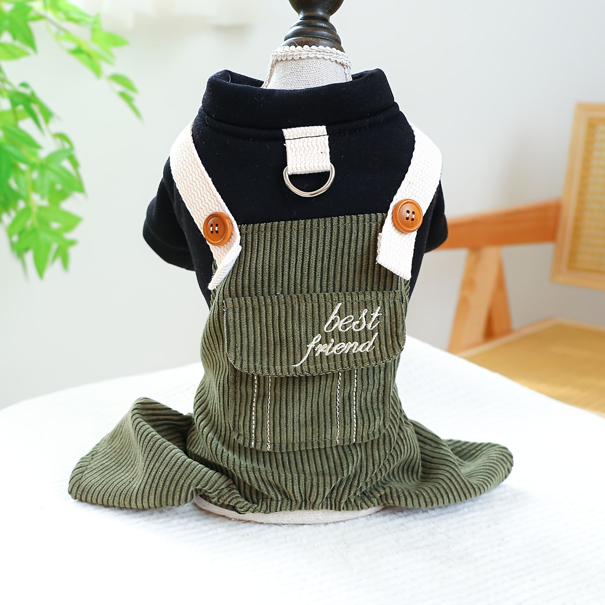 1pc Adorable Best Friend Pet Waffle Overalls - Soft Knit Polyester, Snap Button Closure, Warm Dog Clothes for Medium and Small Breeds in Autumn and Winter