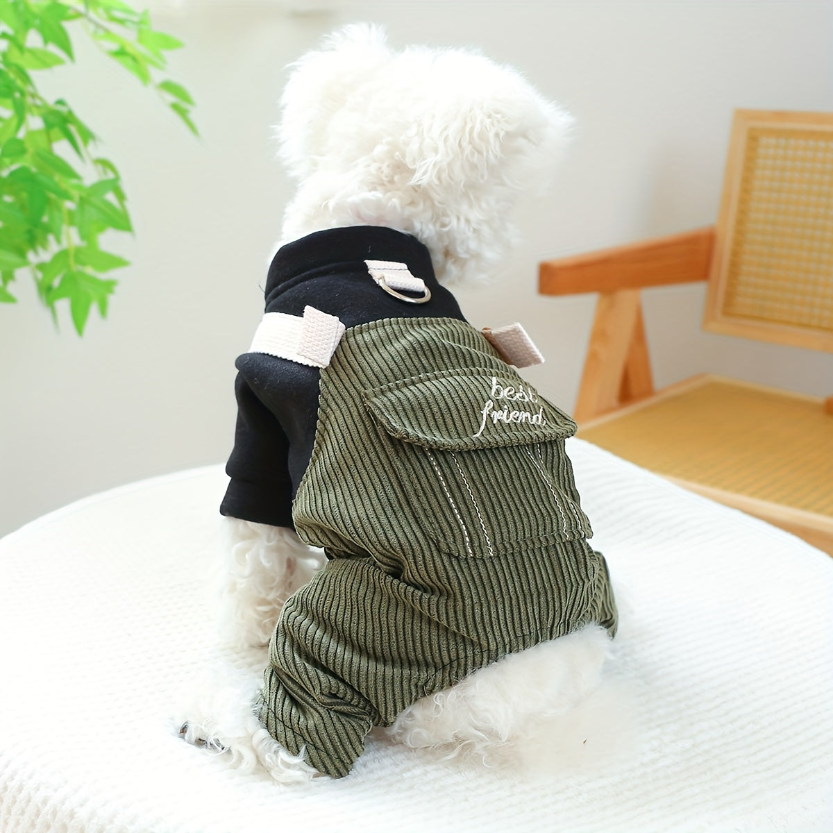 1pc Adorable Best Friend Pet Waffle Overalls - Soft Knit Polyester, Snap Button Closure, Warm Dog Clothes for Medium and Small Breeds in Autumn and Winter