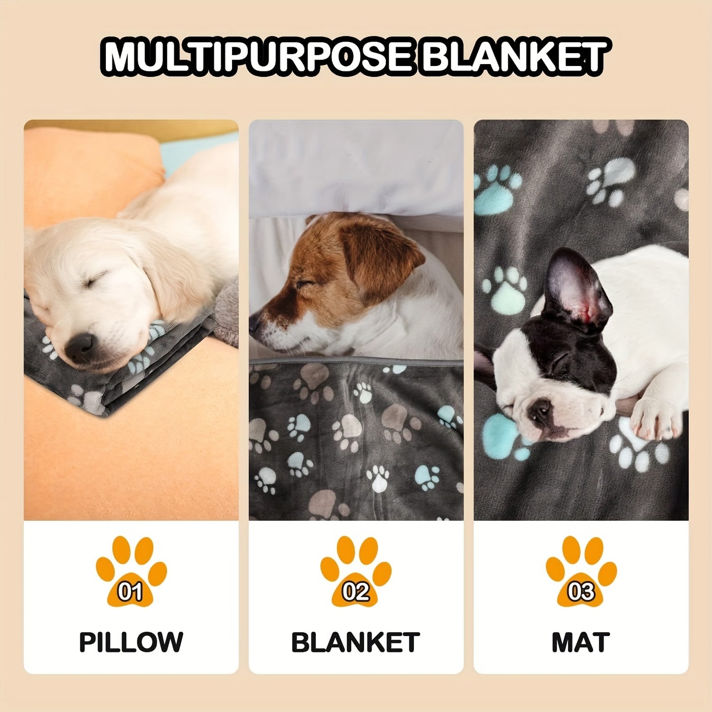 1pc Paw Print Dog Blanket, Washable Flannel Pet Throw Blanket, Soft Pet Mat Cover for Dog Nest Cage Bed, Pet Blanket