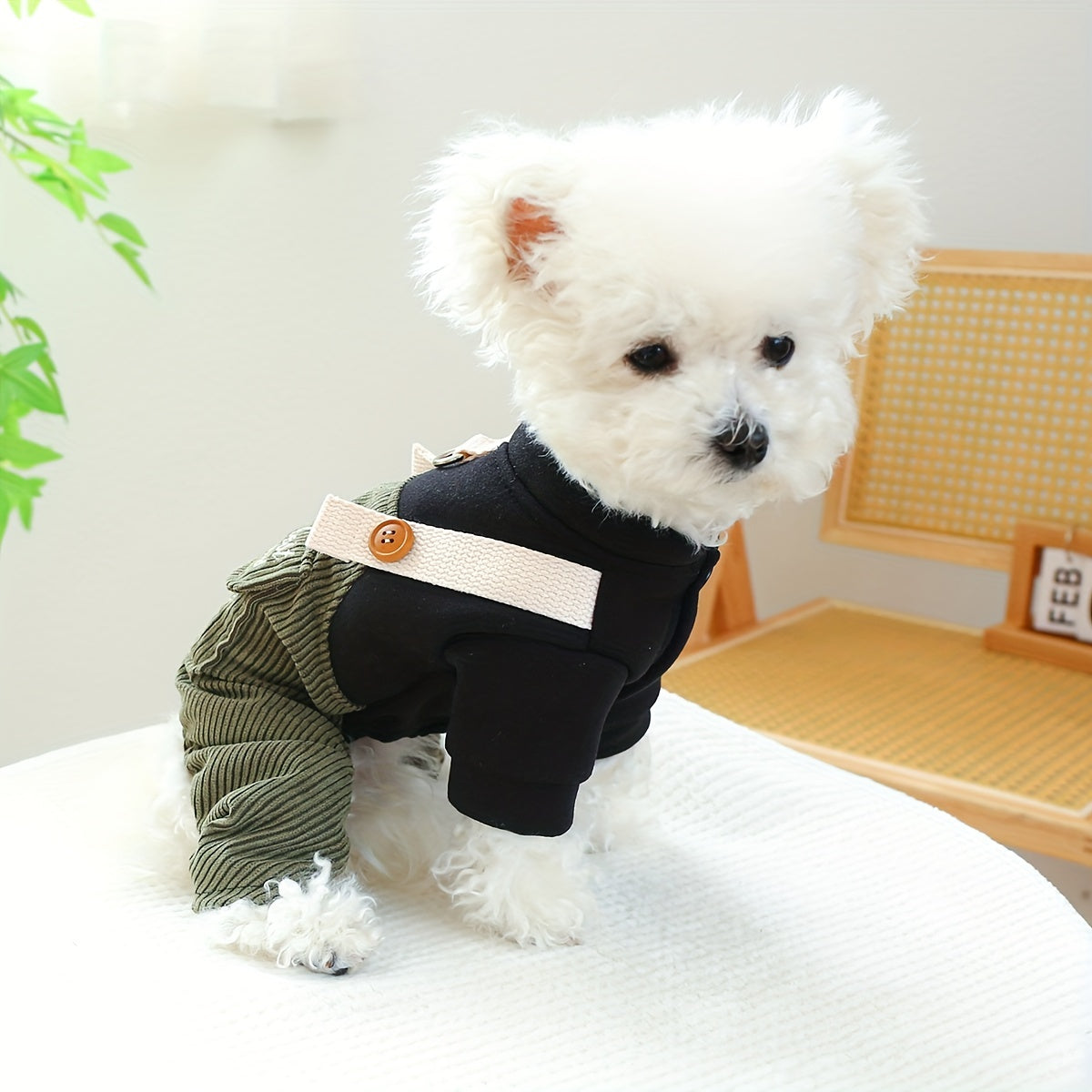 1pc Adorable Best Friend Pet Waffle Overalls - Soft Knit Polyester, Snap Button Closure, Warm Dog Clothes for Medium and Small Breeds in Autumn and Winter
