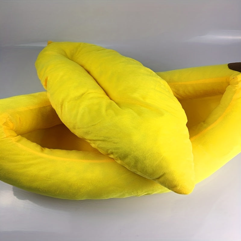 Yellow-Green Banana-Themed Pet Bed for Dogs - Cozy Oval Dog House with Plush Polyester Fill, No Assembly Needed, Cute Cartoon Design for Small to Medium Breeds, Durable & Easy-Clean Pet Furniture, Dog Bed, Playful Design, Sof