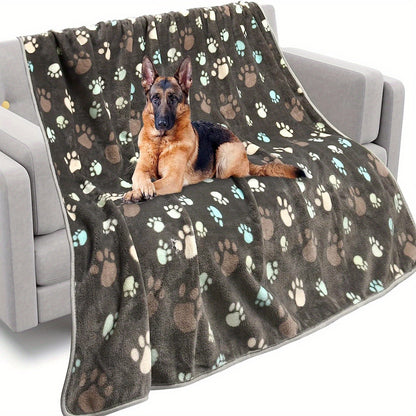 1pc Paw Print Dog Blanket, Washable Flannel Pet Throw Blanket, Soft Pet Mat Cover for Dog Nest Cage Bed, Pet Blanket