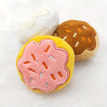 Pet Boredom Sound Toy Dog Grinding Teeth Bite-Resistant Cat Dog Companion Doll Squeaky Pink Donut Box Plush Dog Toy with 3 Donut Squeaky Bites. 4-in-1 Plush Package