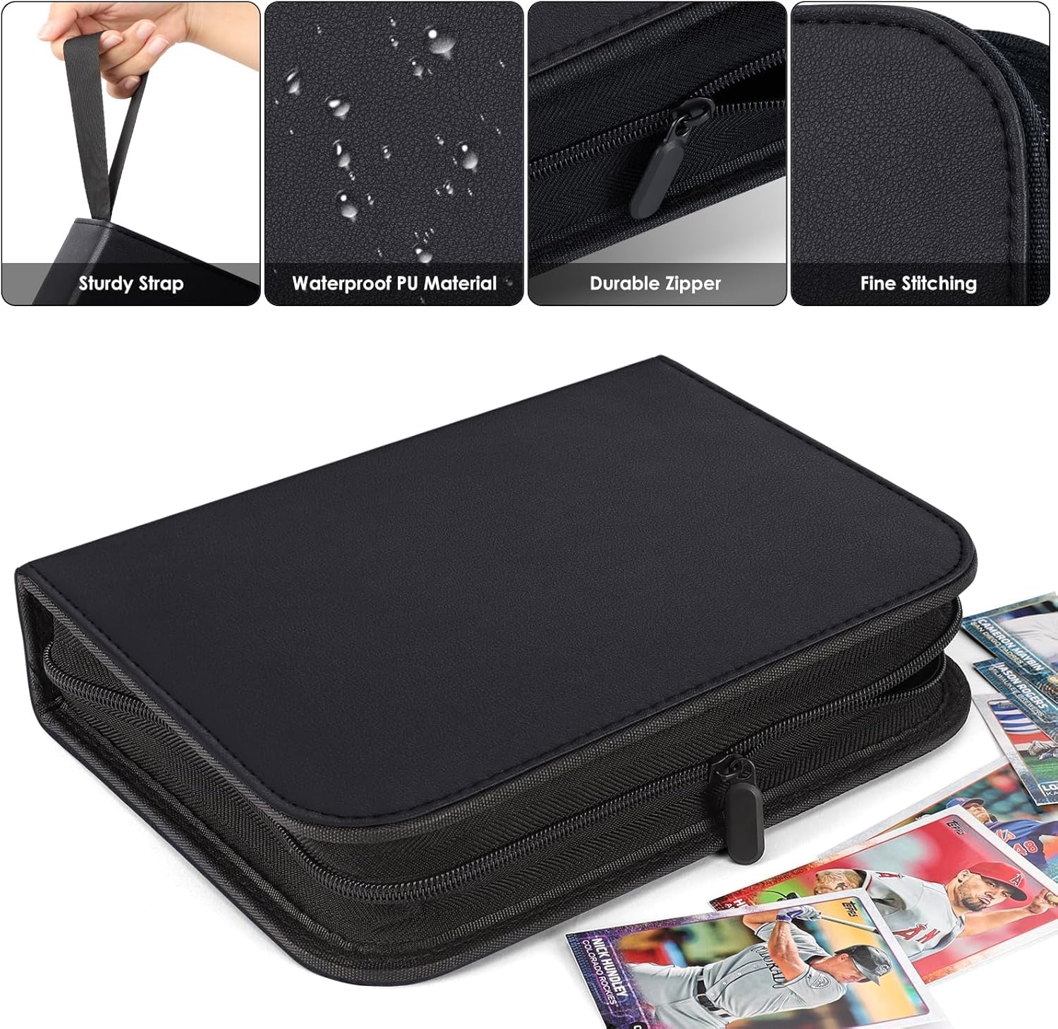 400 Pockets Binder Sleeves Carrying Case for Baseball, Trading, Football and Sports Cards (Black)