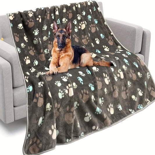 1pc Paw Print Dog Blanket, Washable Flannel Pet Throw Blanket, Soft Pet Mat Cover for Dog Nest Cage Bed, Pet Blanket