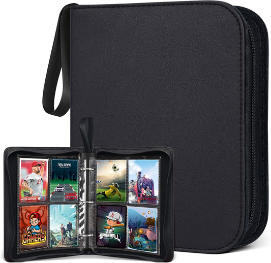400 Pockets Binder Sleeves Carrying Case for Baseball, Trading, Football and Sports Cards (Black)