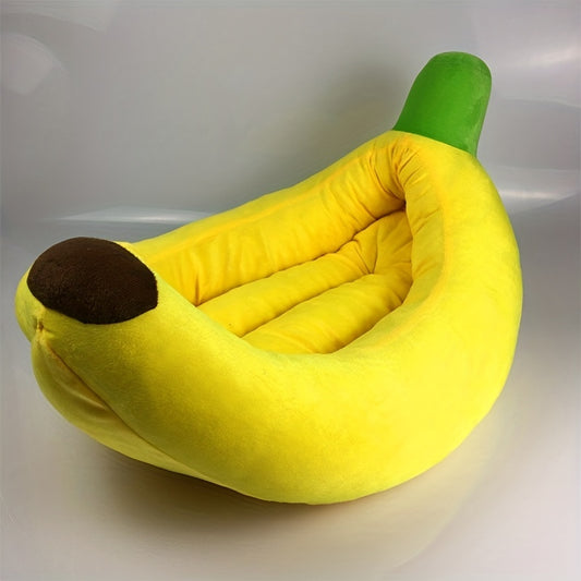 Yellow-Green Banana-Themed Pet Bed for Dogs - Cozy Oval Dog House with Plush Polyester Fill, No Assembly Needed, Cute Cartoon Design for Small to Medium Breeds, Durable & Easy-Clean Pet Furniture, Dog Bed, Playful Design, Sof
