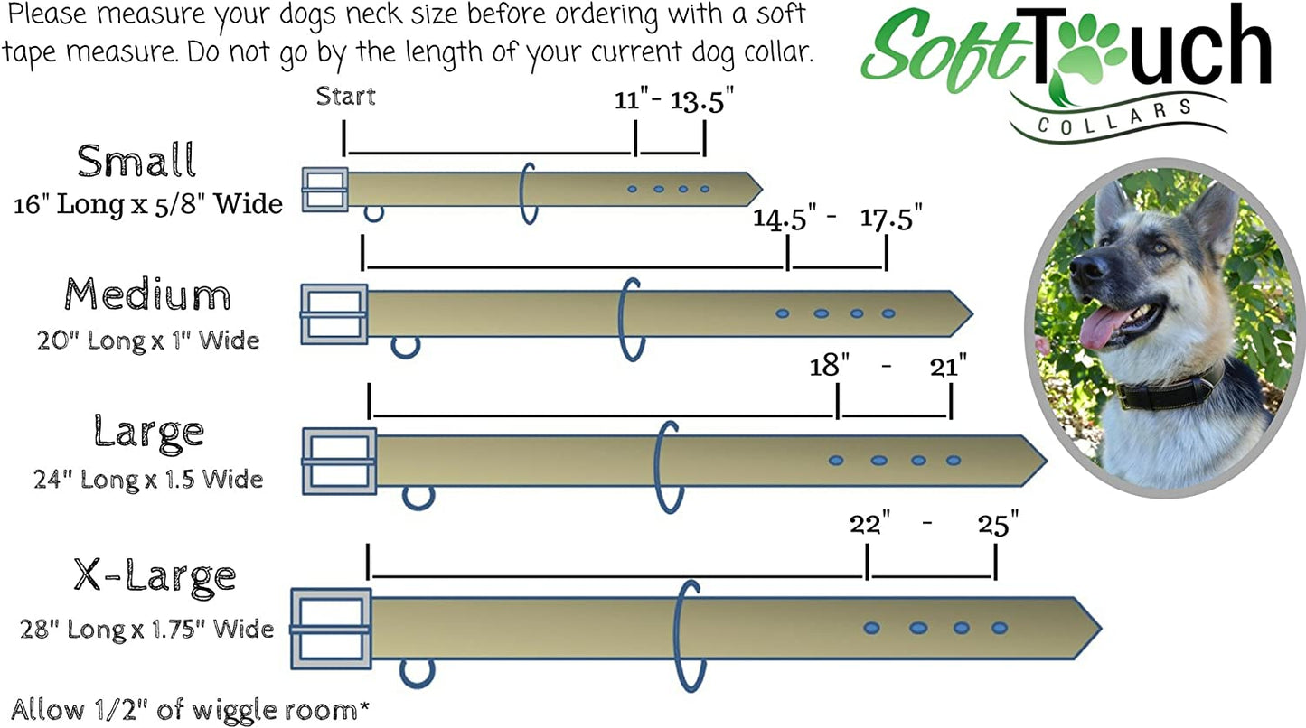 Leather Padded Dog Collar, Extra Large, Tan and Teal, Heavy Duty Brass Buckle, 28" Long X 1 3/4" Wide, Neck Size 22" to 25", Size XL