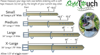 Leather Padded Dog Collar, Extra Large, Tan and Teal, Heavy Duty Brass Buckle, 28" Long X 1 3/4" Wide, Neck Size 22" to 25", Size XL
