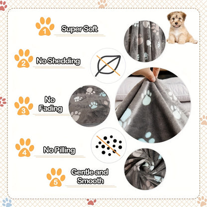 1pc Paw Print Dog Blanket, Washable Flannel Pet Throw Blanket, Soft Pet Mat Cover for Dog Nest Cage Bed, Pet Blanket