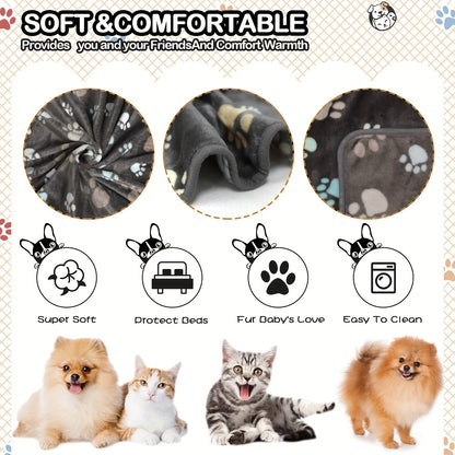 1pc Paw Print Dog Blanket, Washable Flannel Pet Throw Blanket, Soft Pet Mat Cover for Dog Nest Cage Bed, Pet Blanket