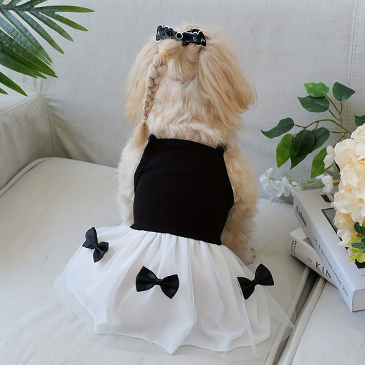 [Popular Choice] Chic Hepburn-Inspired Pet Dress with Bowknot - Breathable Mesh Tutu Skirt for Small to Medium Dogs and Cats, Perfect for Spring & Summer, Butterfly Knot, Suitable for All Seasons