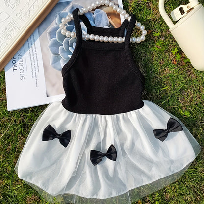 [Popular Choice] Chic Hepburn-Inspired Pet Dress with Bowknot - Breathable Mesh Tutu Skirt for Small to Medium Dogs and Cats, Perfect for Spring & Summer, Butterfly Knot, Suitable for All Seasons