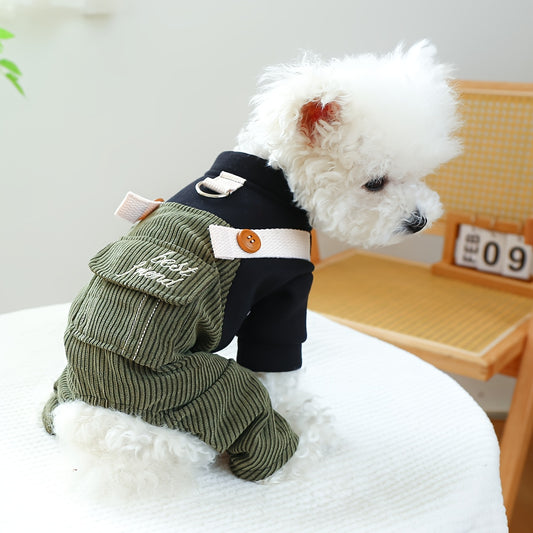 1pc Adorable Best Friend Pet Waffle Overalls - Soft Knit Polyester, Snap Button Closure, Warm Dog Clothes for Medium and Small Breeds in Autumn and Winter